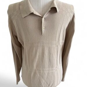 Perry Ellis Medium Tan/Beige Long Sleeve Polo Shirt with Collar